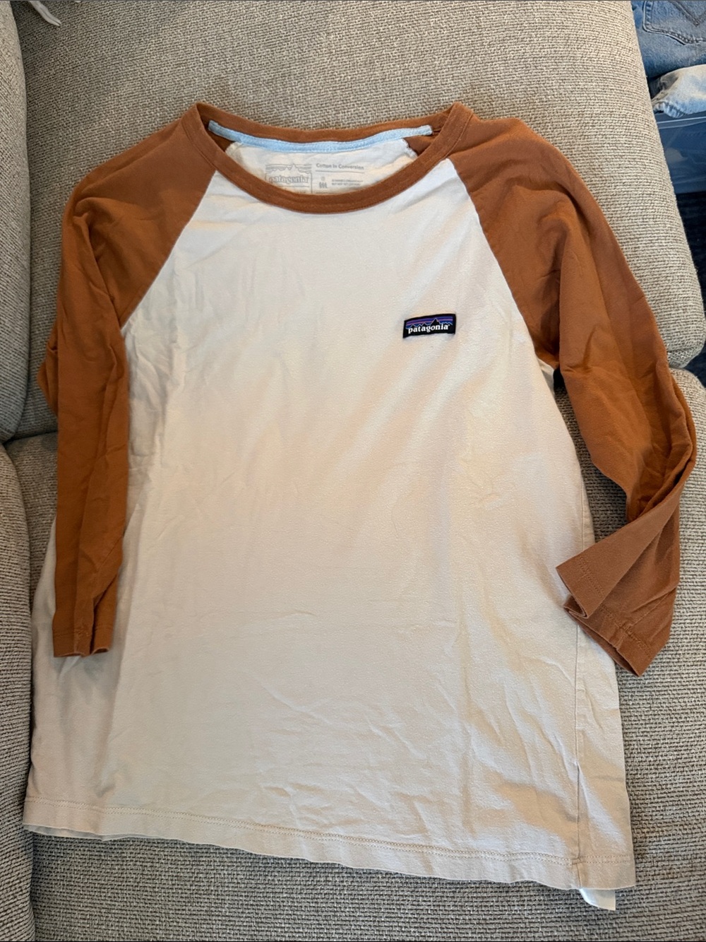 Patagonia Raglan Baseball Tee - Cream Body with Rust Brown Sleeves